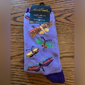 Laurel Burch Purple Butterfly Crew Socks with Multicolor Wings